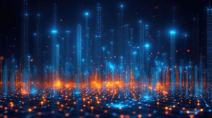 Aufkleber - Futuristic city skyline, digital rendering, glowing structures,  night scene, for technology backgrounds, or futuristic concepts