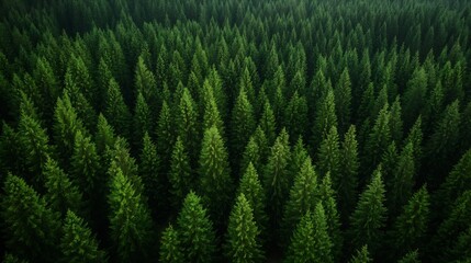 Poster - Aerial view of a dense forest showcasing lush green pine trees in perfect harmony : Generative AI