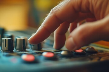 Poster - A close-up shot of a person's finger pressing a button on a control panel