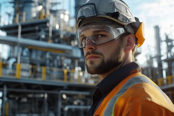 Poster - A construction worker or engineer wearing protective gear, ideal for workplace or industry-related images
