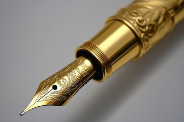 Poster - A close-up image of a fountain pen with a gold nib resting on top, ready for use