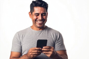 Poster - A person smiling while looking at their mobile device