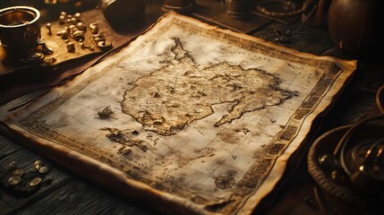 Poster - A vintage map surrounded by various objects