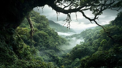 Poster - Mysterious jungle exploration rainforest region nature photography lush environment aerial view adventure spirit