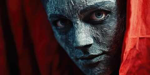 Poster - Portrait of an individual with a colorful mask or makeup, ideal for use in creative projects and themes