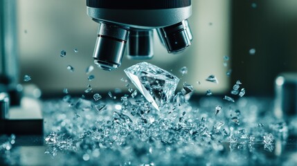 Poster - A high-resolution macro shot of a diamond cutting process under a microscope