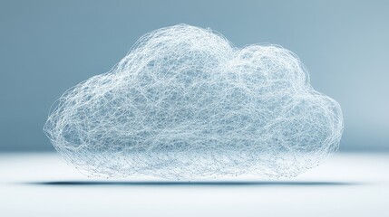 Poster - A D-rendered image of a two-tone cloud with interconnected server nodes, representing cloud-based infrastructure and scalable IT solutions.