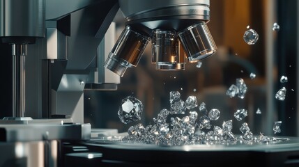 Poster - A high-resolution macro shot of a diamond cutting process under a microscope