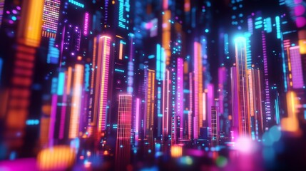 Aufkleber - A D bar chart in vibrant colors representing financial growth, with glowing data points and a futuristic digital background in a business setting.