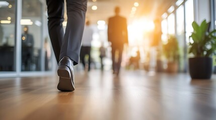 Poster - Business Professionals Walking through Modern Office Space with Natural Light Streaming In from Windows : Generative AI