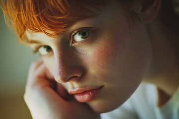 Aufkleber - A close-up portrait of an individual with striking red hair