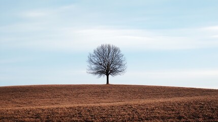 Poster - Lonely bare tree standing in a vast golden field under a crisp blue sky : Generative AI