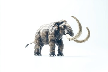 Poster - An elephant stands in a snowy environment, its long tusks visible
