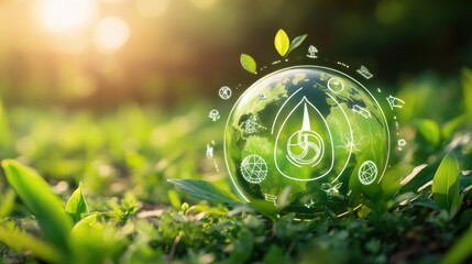 Poster - A conceptual image of a globe with biomass energy icons, symbolizing global sustainability.
