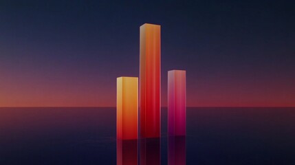 Poster - A close-up of a D bar chart showing business growth and financial trends, with a dark gradient background and reflective surfaces for a sleek look.