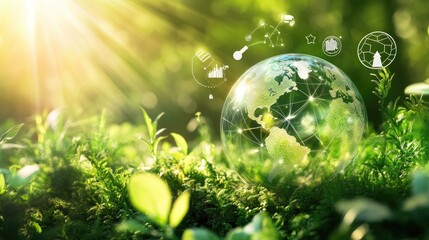 Poster - A conceptual image of a globe with biomass energy icons, symbolizing global sustainability.