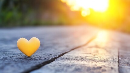 Aufkleber - Beautiful heart shaped yellow object on rustic wooden surface during golden hour light : Generative AI