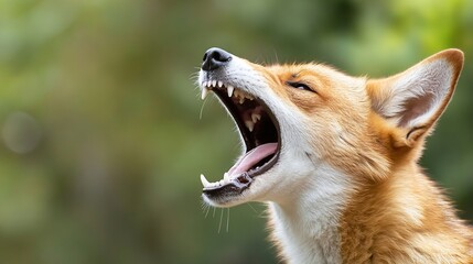 Poster - Cunning Fox with Open Mouth Roaring in a Natural Outdoor Setting : Generative AI