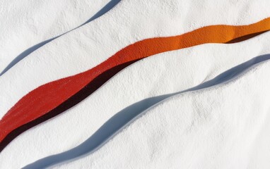 Poster - Abstract image of red and orange gradient lines curving across a textured white background. The lines create a sense of movement and dynamism against the static backdrop