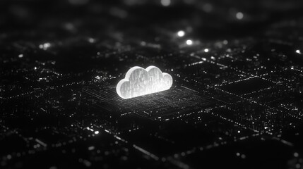 Poster - A futuristic cloud network with digital server nodes and two-tone cloud icon, representing the scalability of IT services.