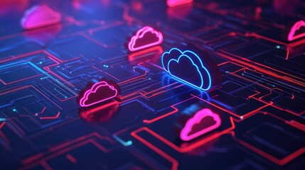 Poster - A high-tech illustration of a cloud computing system with interconnected nodes, showcasing infrastructure and scalability.
