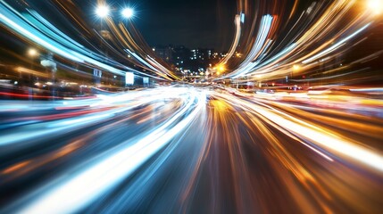 Fototapete - Fast moving city traffic captured in a stunning blur of light showing the motion of urban life : Generative AI