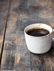 Aufkleber - Rustic coffee cup filled with dark brew on a weathered wooden table ideal for cozy cafes and morning routines : Generative AI