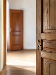 Poster - Beautifully Crafted Wooden Door Opens to an Elegant Interior Space : Generative AI