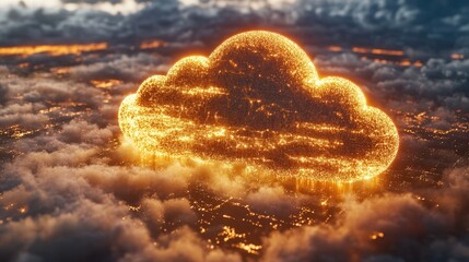 Poster - A tech-inspired illustration of cloud services with interconnected nodes and a two-tone cloud icon, symbolizing scalability in IT.