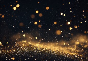 Poster - Golden Glitter Falling on Black Background with Sparkling Dots