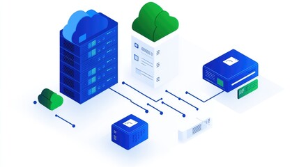 Poster - A visual of cloud servers connected by a two-tone cloud network icon, representing the flexibility of modern cloud-based IT systems.