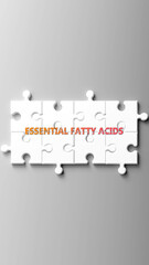 Aufkleber - Essential Fatty Acids complex like a puzzle - pictured as word essential fatty acids on a puzzle pieces to show its complexity. ,3d illustration
