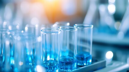 Aufkleber - Bright and colorful laboratory test tubes filled with blue liquid showcasing chemistry and science concepts : Generative AI