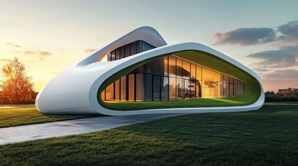 Poster - Futuristic architecture showcasing ultra-modern energy-saving building innovations.