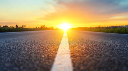 Aufkleber - Open road stretching towards a vibrant sunset in the distance creating a sense of freedom and adventure : Generative AI