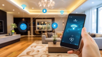 Poster - Smart home with AI-controlled heating and cooling, optimizing energy consumption in real-time.