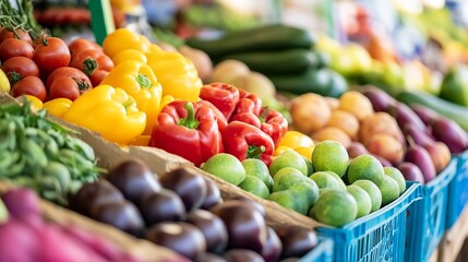 Poster - Vibrant Display of Fresh Vegetables at a Local Market with Colorful Produce for Sale : Generative AI