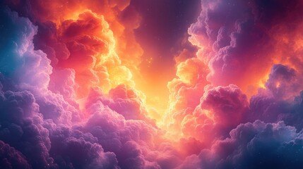 Poster - Colorful cloudscape, fiery sunset, heaven, fantasy background, spiritual art