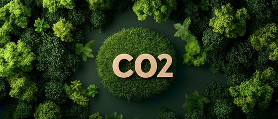 Poster - aerial shot of a lush verdant forest with the text co2 at the center drawing attention to the critic