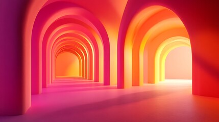 Poster - Minimalist Psychedelic Design of an Empty Room with Colorful Arches