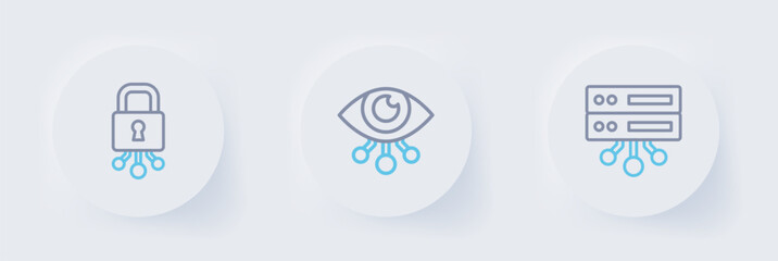 Poster - Set line Server, Data, Web Hosting, Eye scan and Cyber security icon. Vector