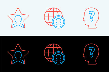 Poster - Set line Head with question mark, hunting and Globe and people icon. Vector