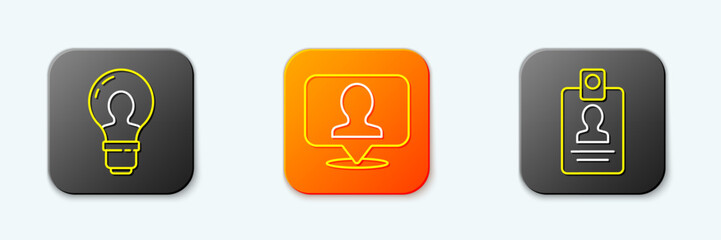 Poster - set line head with lamp bulb, location person and identification badge icon. vector