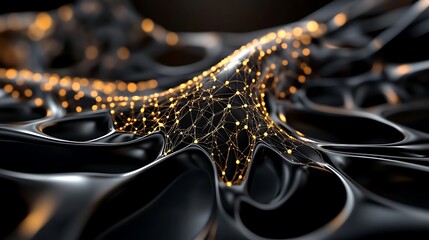 Glowing Network on Dark, Organic Surface: 3D Render AI Generated