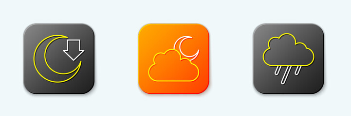 Poster - Set line Moon, Cloud with moon and rain icon. Vector