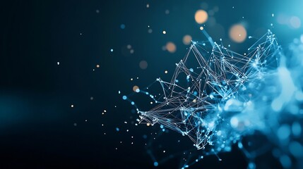 Fototapete - Abstract digital network connections with glowing particles on dark background : Generative AI