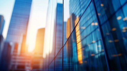 Aufkleber - Stunning reflection of skyscrapers against a sunset backdrop showcasing modern architecture and urban life : Generative AI