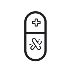 Fototapete - Minimalist icon of pain relief, outlined painkiller pill, white.
