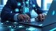 © ABDUR - Business Professional Using Laptop Futuristic Digital Data Management and Connectivity