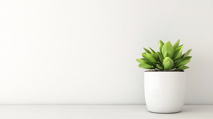 Poster - Stylish green succulent plant in a minimalist white pot on a clean surface : Generative AI